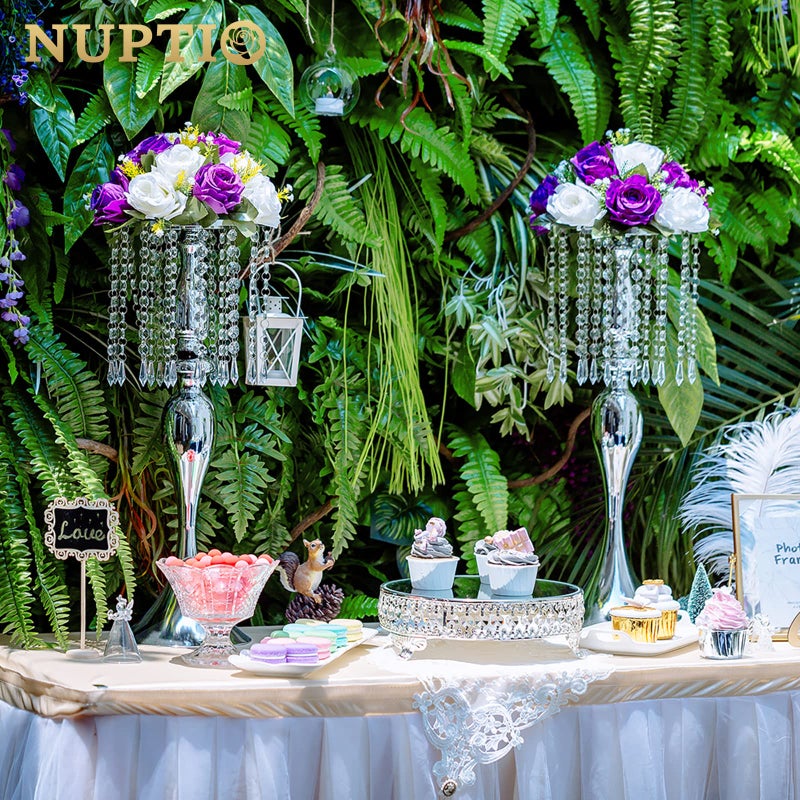 NUPTIO 2 Pcs 21.3 inches Tall Crystal Metal Vase Wedding Road Lead Flower Holders Centerpiece Crystal Flower Chandelier Metal Flower Vase for Reception Tables Wedding Supplies - Image 3